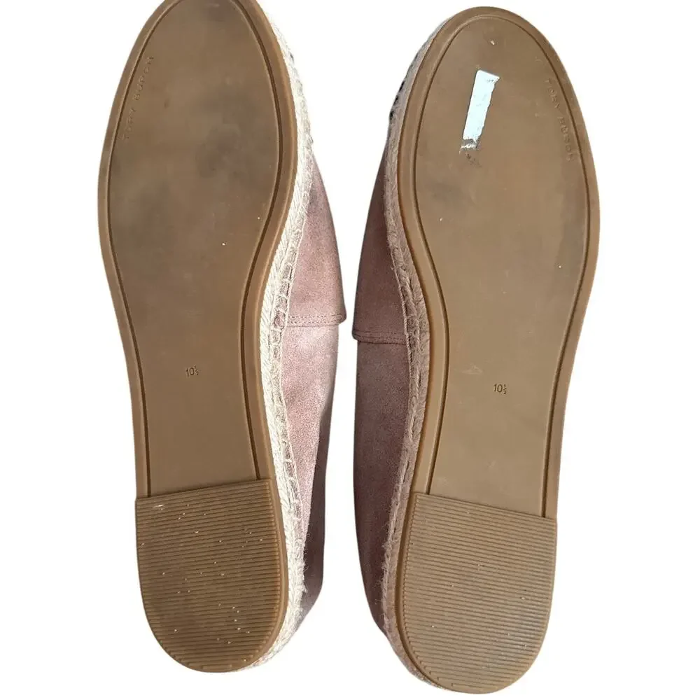 Tory Burch Pearl Logo Espadrille Flats Sensory  Suede Meadowsweet Size 10.5
